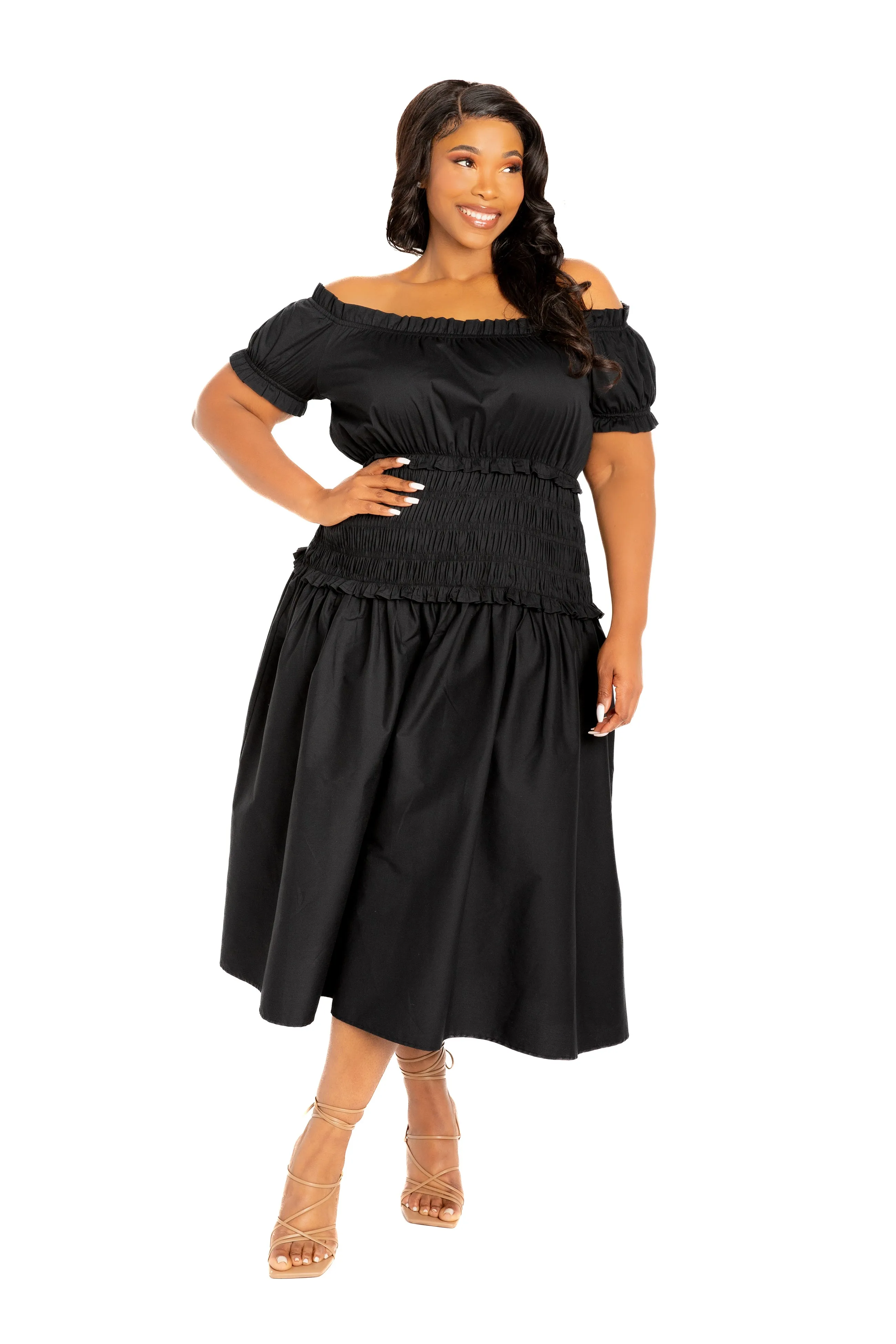 Off Shoulder Smocked Midi Dress sold by Buxom Couture product image thumbnail 2
