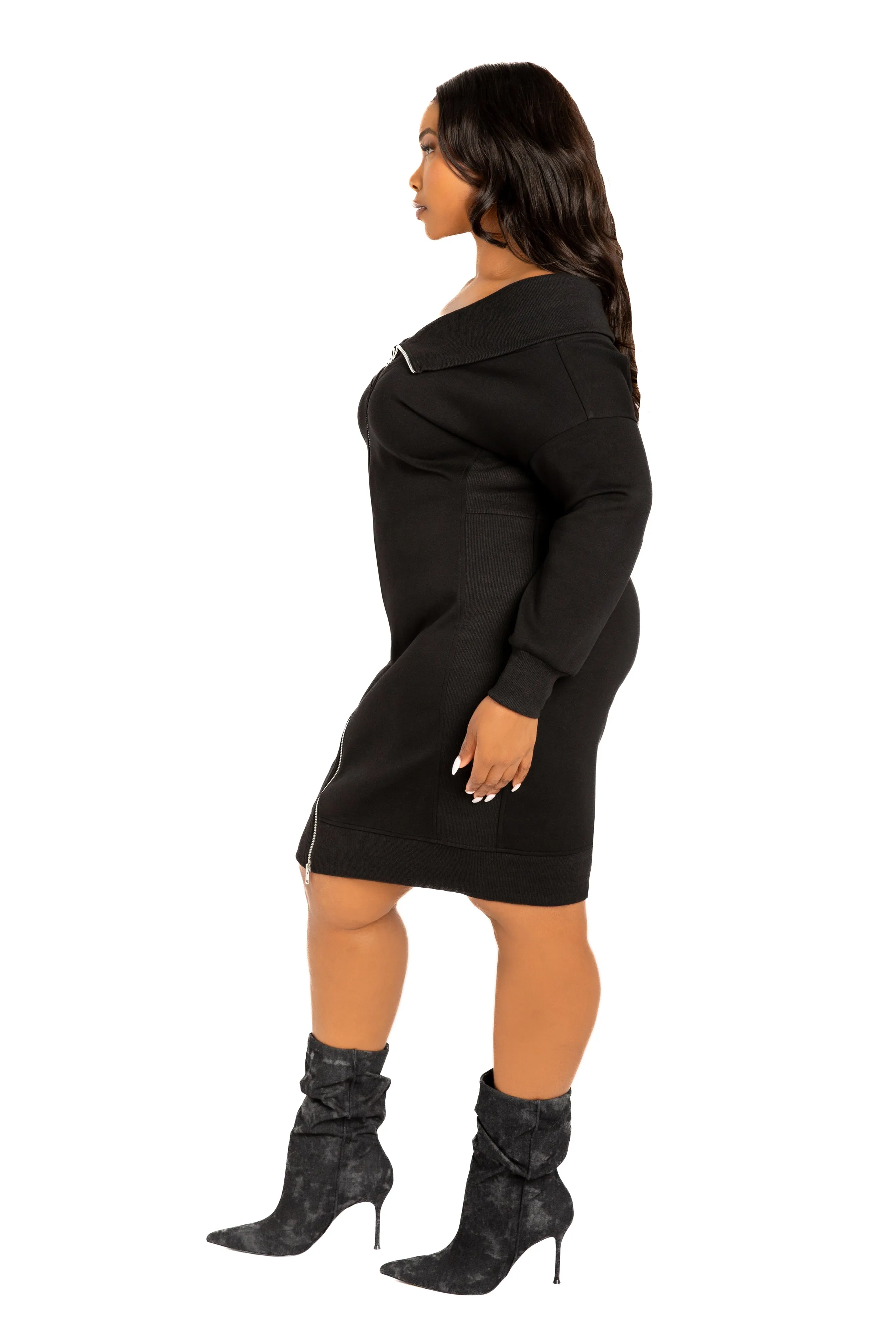 Off Shoulder Zip-up Sweater Dress sold by Buxom Couture product image thumbnail 3