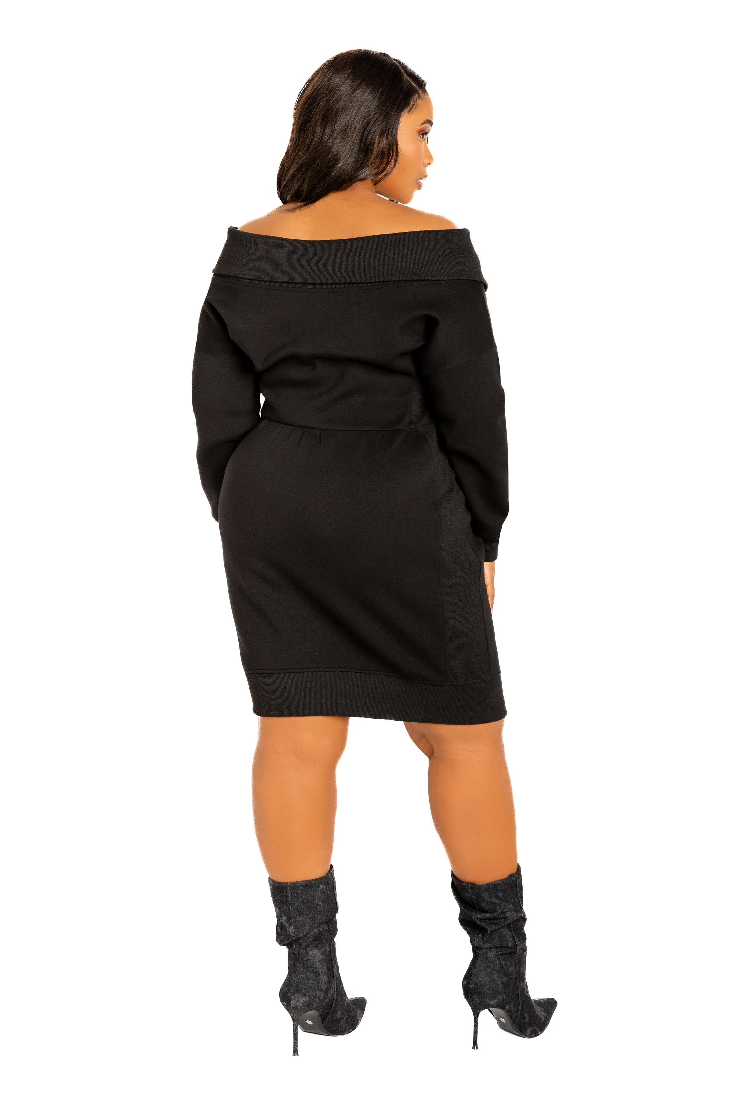 Off Shoulder Zip-up Sweater Dress sold by Buxom Couture product image thumbnail 4