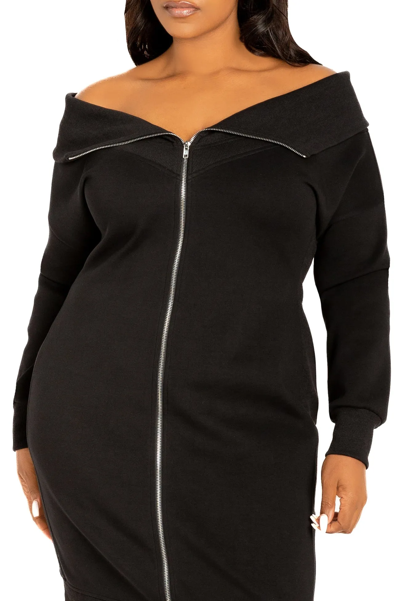 Off Shoulder Zip-up Sweater Dress sold by Buxom Couture product image thumbnail 5