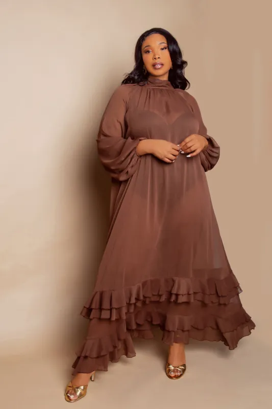 Tie Neck Chiffon Maxi Gown sold by Buxom Couture