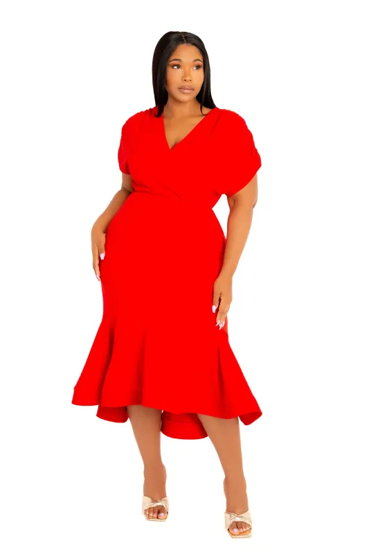 V-Neck Flounce Midi Dress sold by Buxom Couture