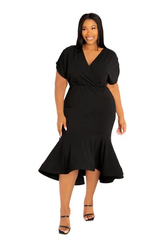 V-Neck Flounce Midi Dress sold by Buxom Couture