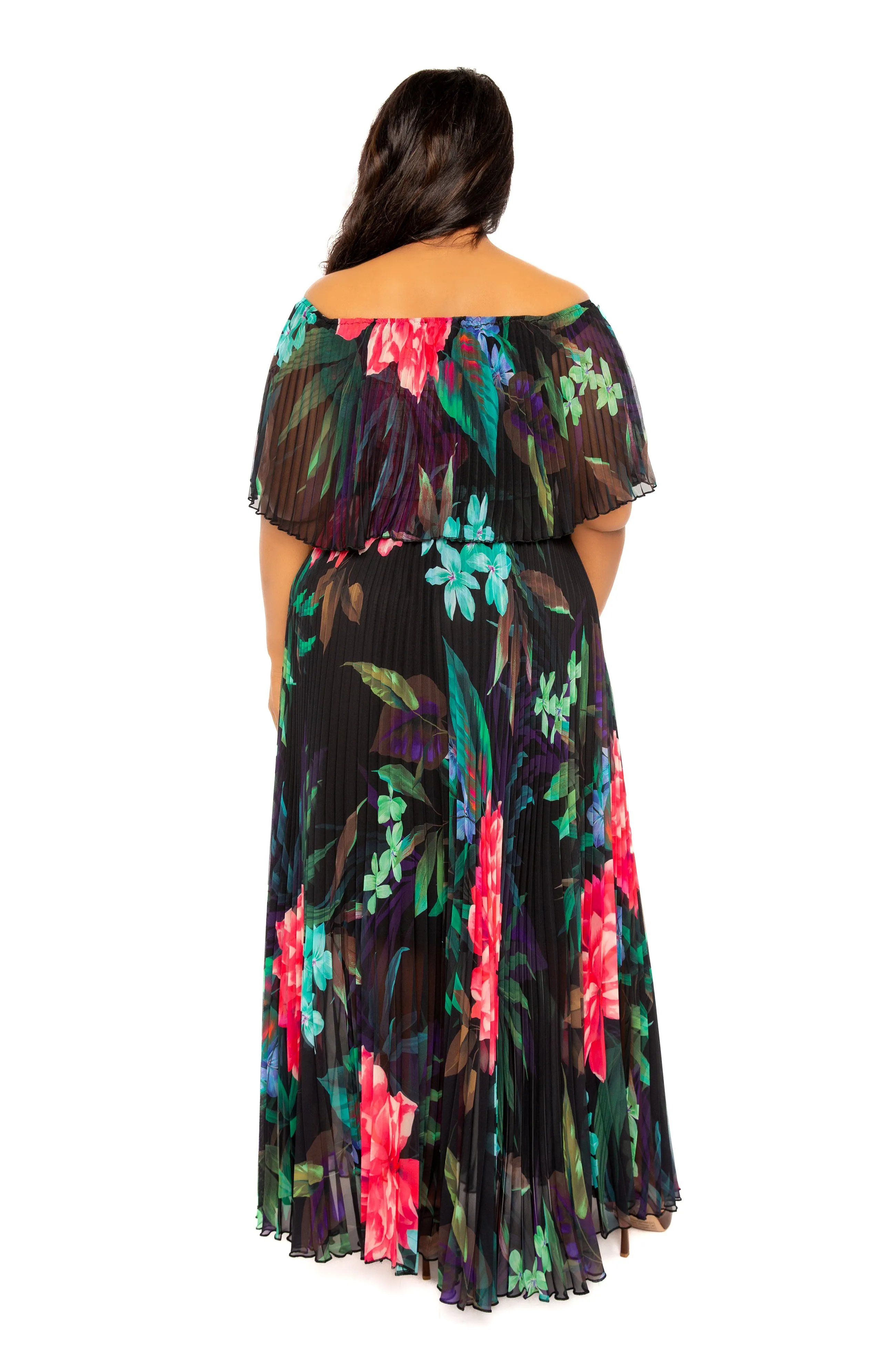 Floral Off Shoulder Pleated Maxi Dress sold by Buxom Couture product image thumbnail 3