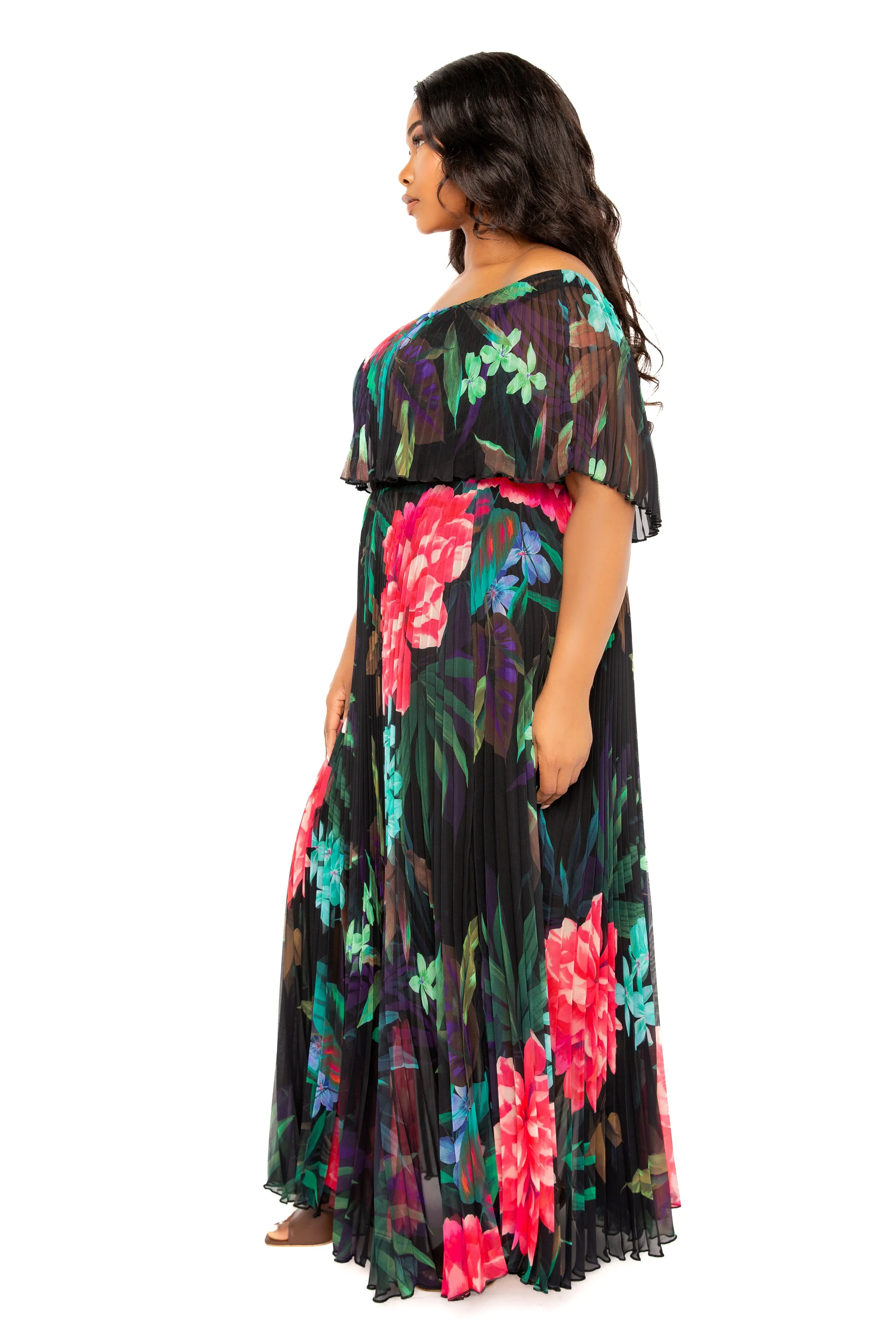 Floral Off Shoulder Pleated Maxi Dress sold by Buxom Couture product image thumbnail 2