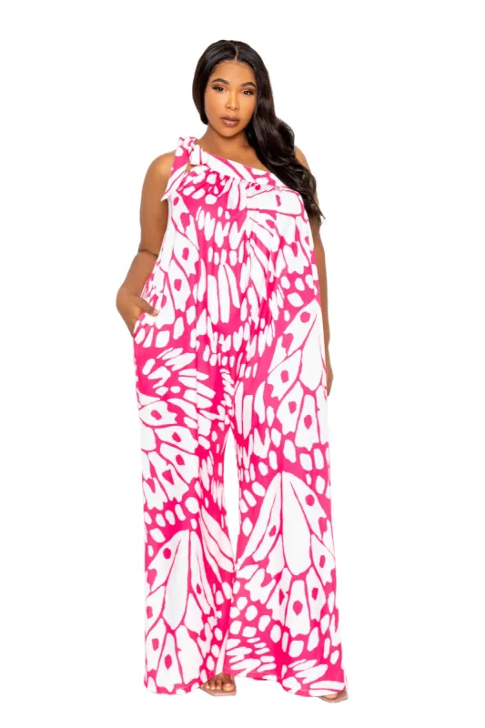 Butterfly Print One Shoulder Tie Jumpsuit sold by Buxom Couture