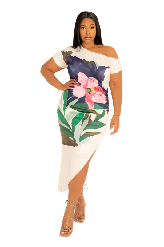 Print One Shoulder Asymmetrical Dress sold by Buxom Couture