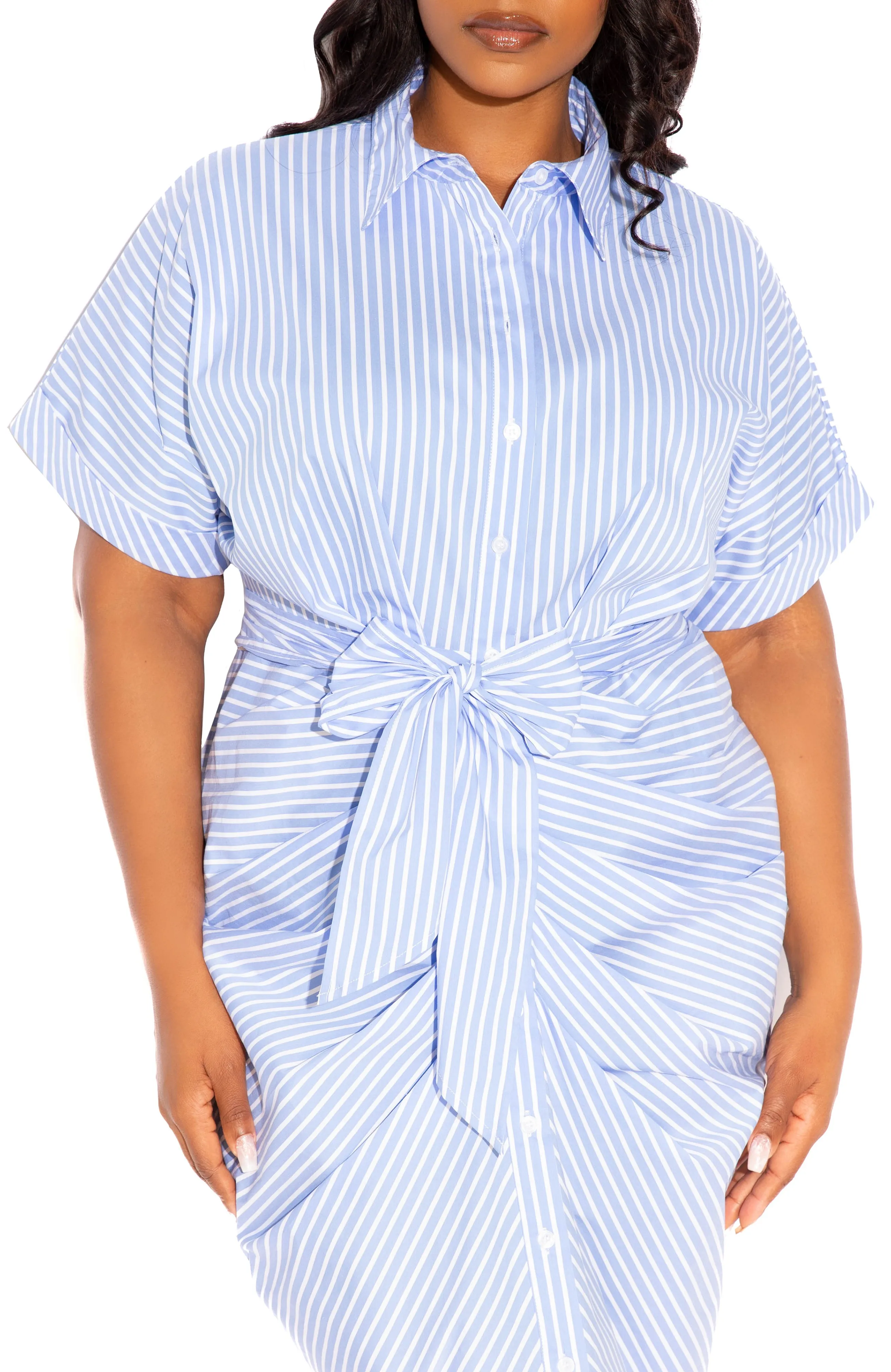 Tie Waist Stripe Shirt Dress sold by Buxom Couture product image thumbnail 4