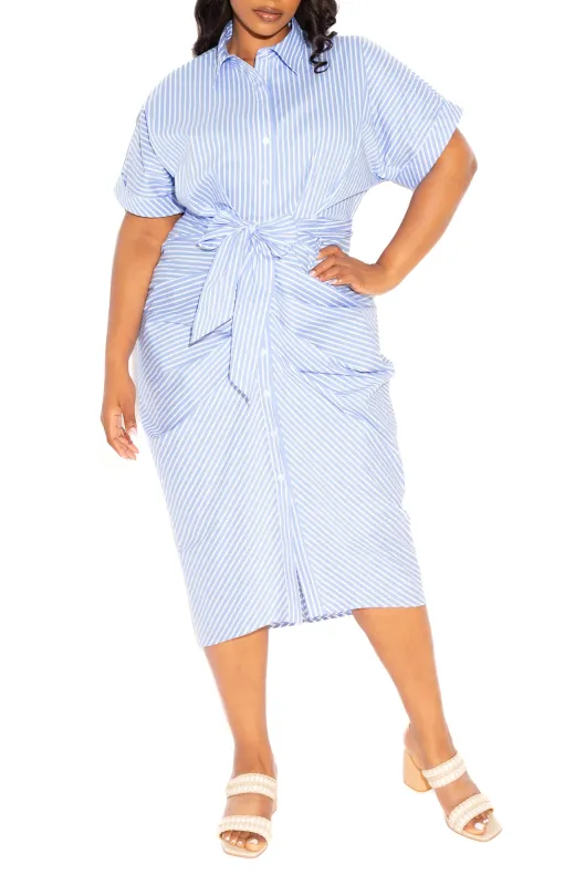 Tie Waist Stripe Shirt Dress sold by Buxom Couture
