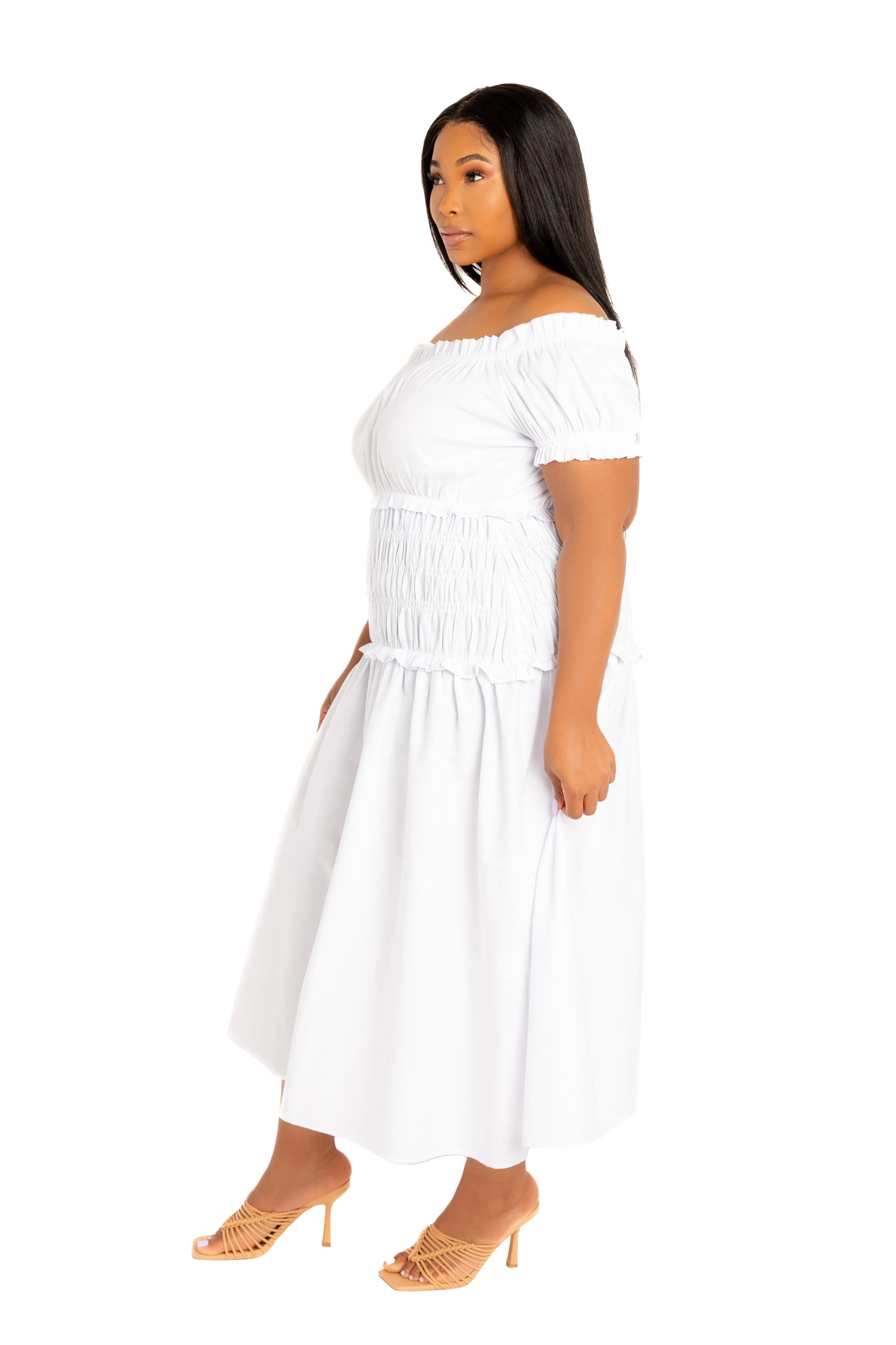 Off Shoulder Smocked Midi Dress sold by Buxom Couture product image thumbnail 3