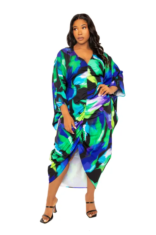 Printed Cinch Waist Kaftan Dress sold by Buxom Couture
