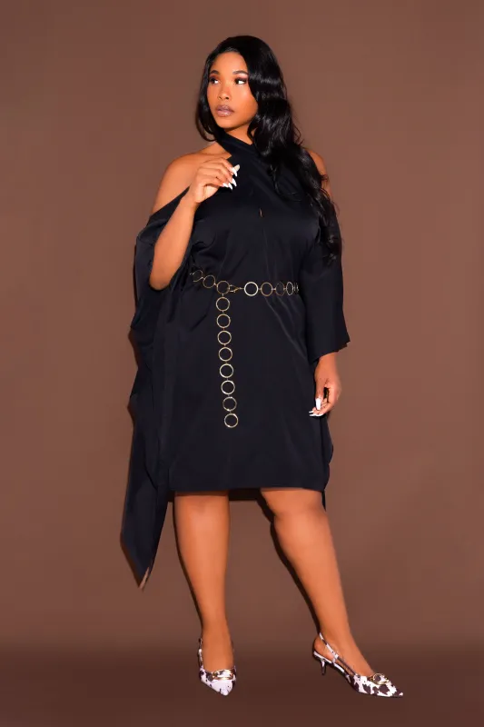 Cross Halter Neck Tunic Dress with Metal Belt sold by Buxom Couture