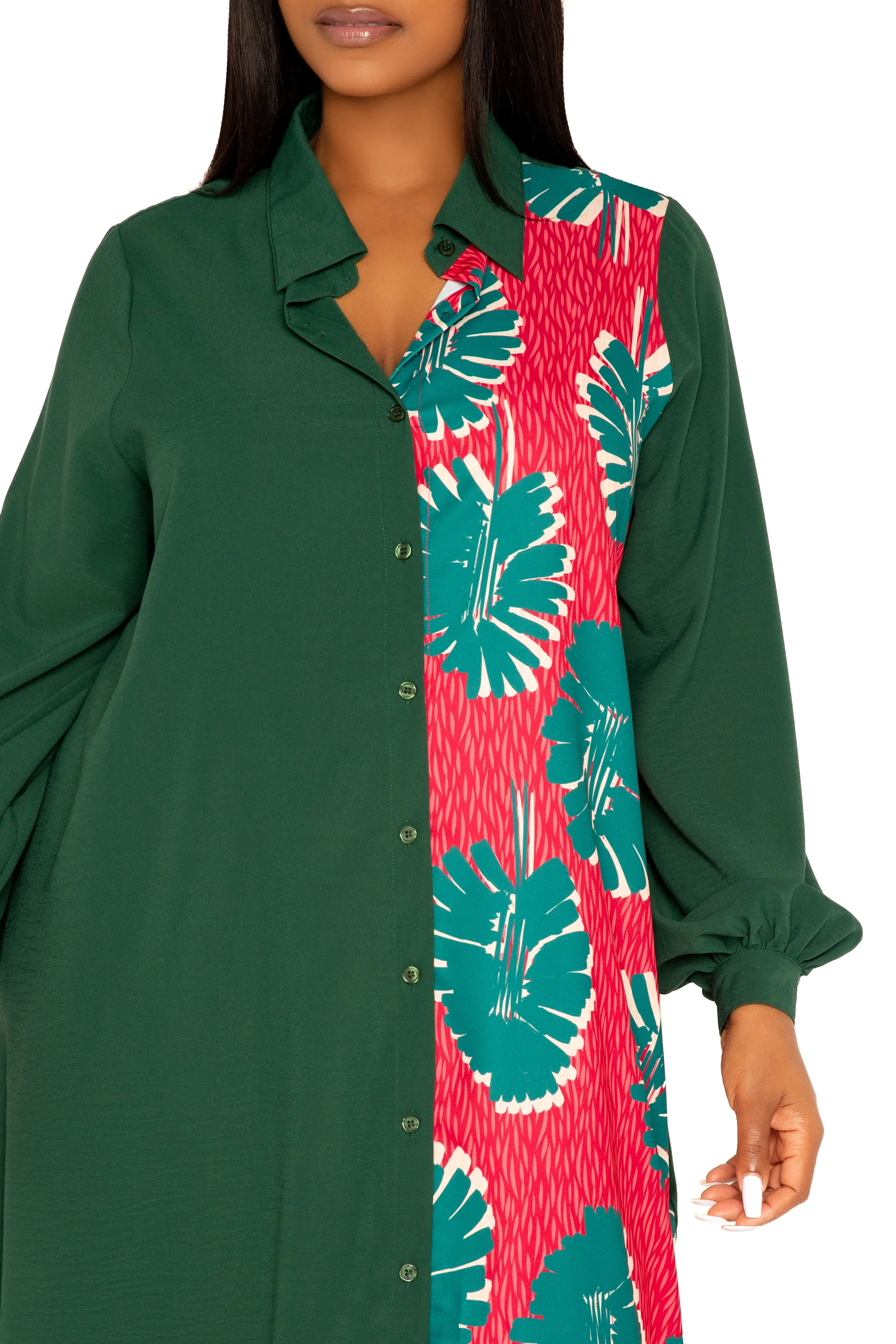 Contrast Print Drapy Shirt Maxi Dress sold by Buxom Couture product image thumbnail 5