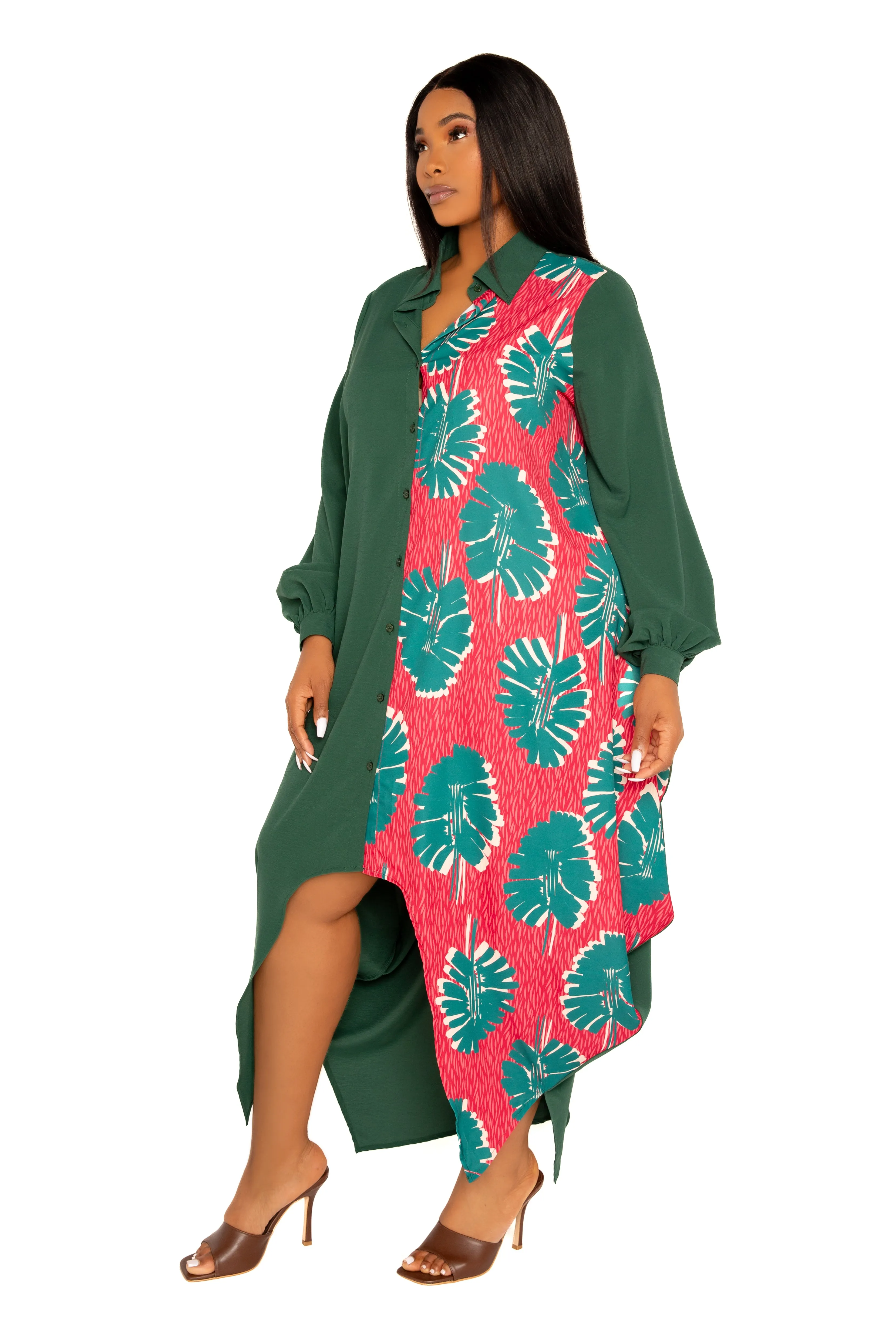 Contrast Print Drapy Shirt Maxi Dress sold by Buxom Couture product image thumbnail 3