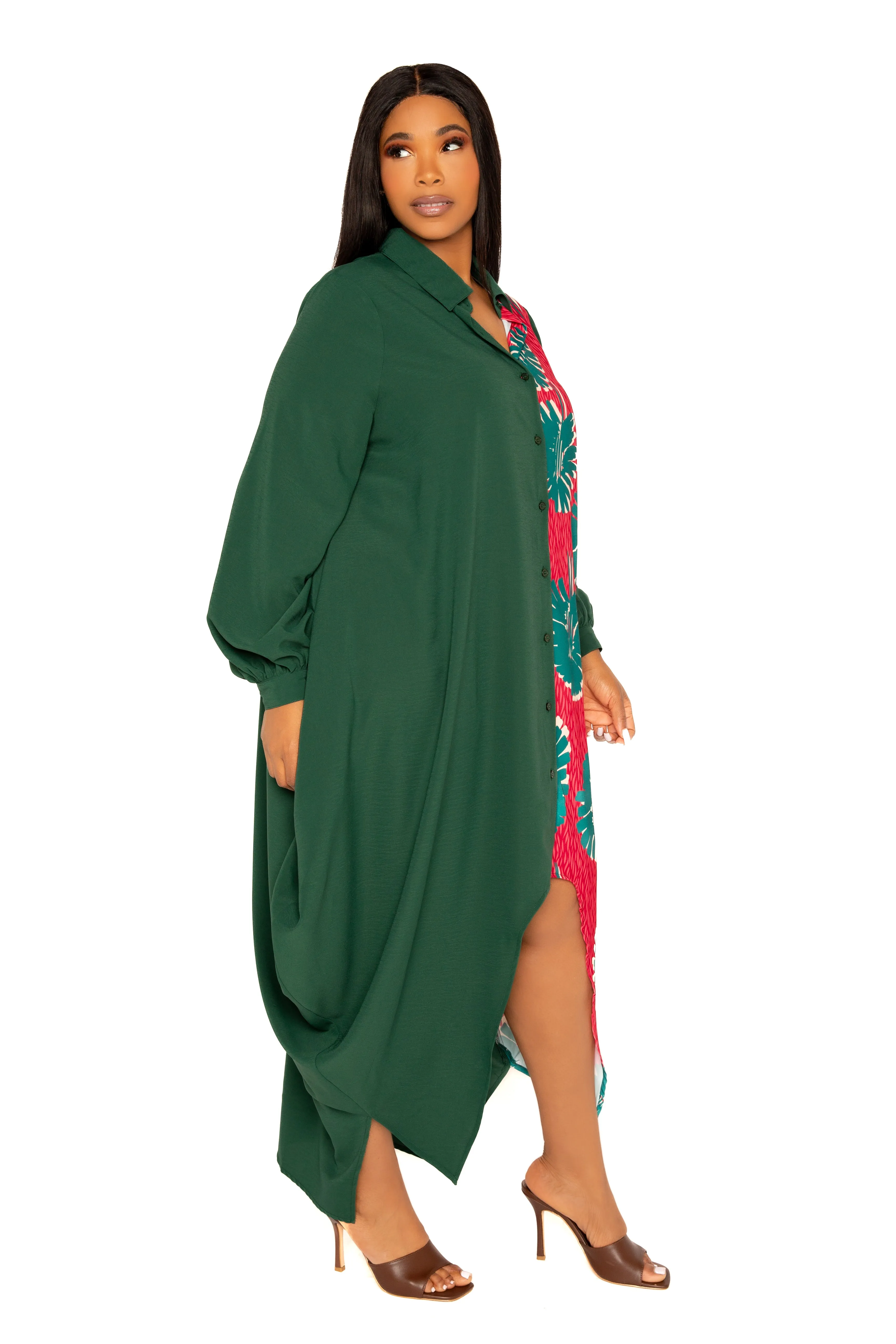 Contrast Print Drapy Shirt Maxi Dress sold by Buxom Couture product image thumbnail 4