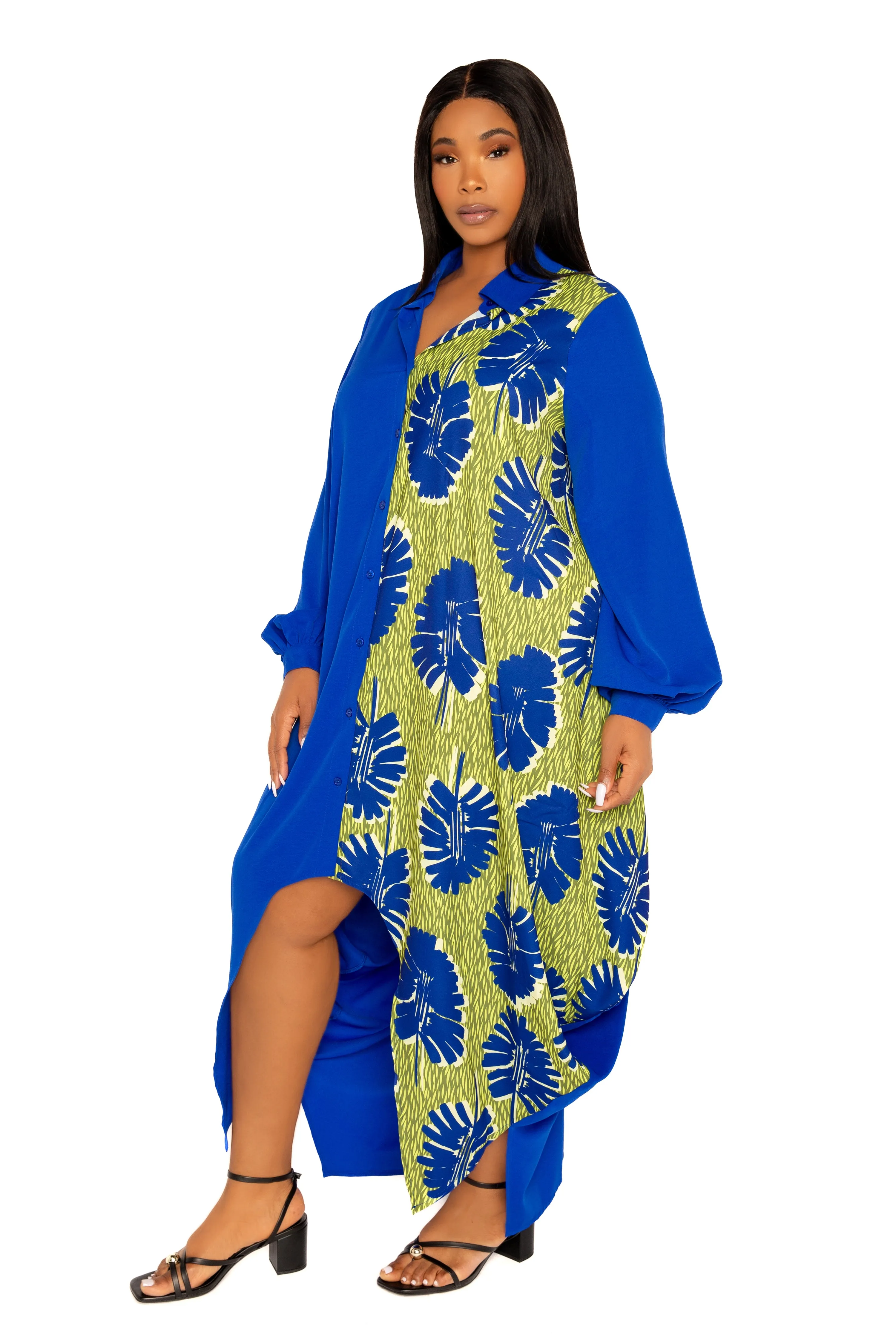Contrast Print Drapy Shirt Maxi Dress sold by Buxom Couture product image thumbnail 4