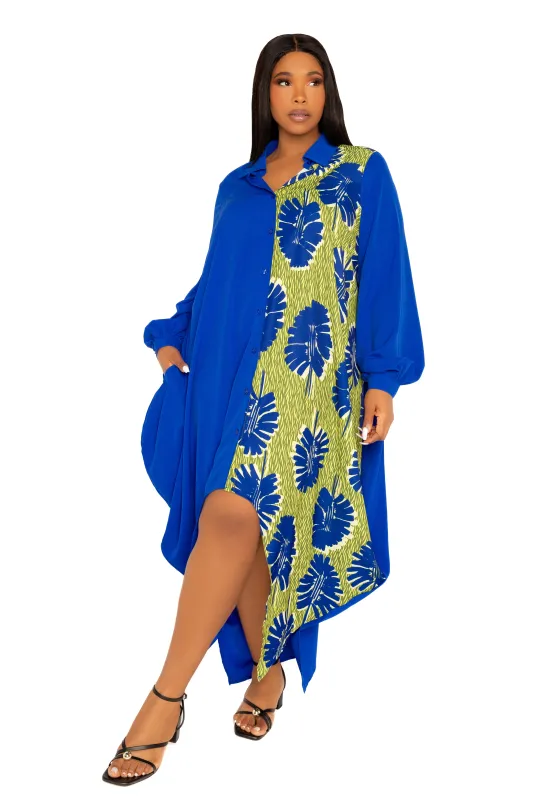 Contrast Print Drapy Shirt Maxi Dress made by Buxom Couture
