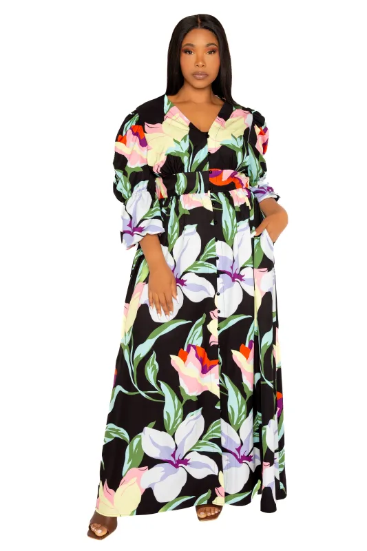 Floral Puff Sleeve Maxi Dress sold by Buxom Couture
