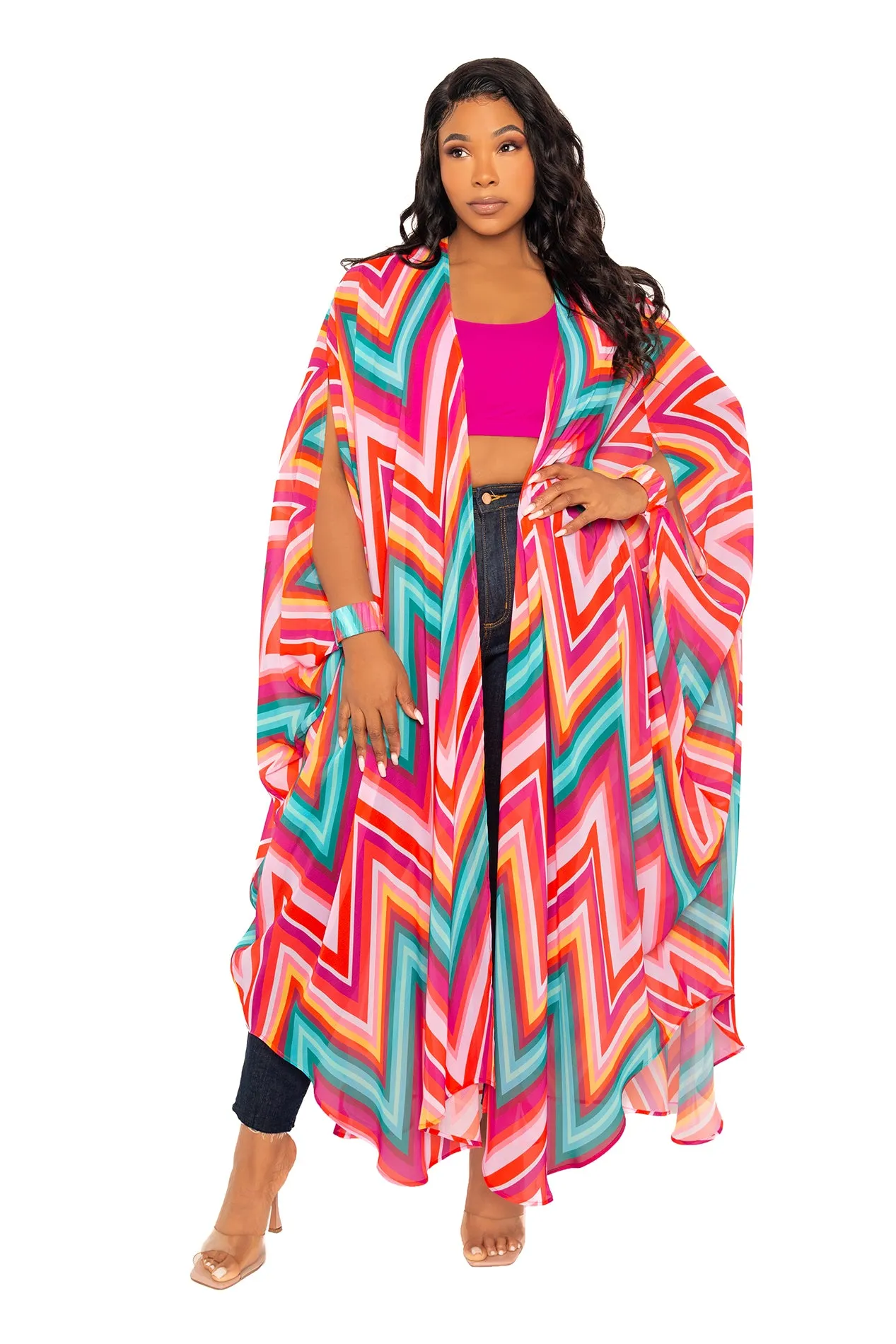 Chevron Chiffon Kimono Cover-Ups sold by Buxom Couture