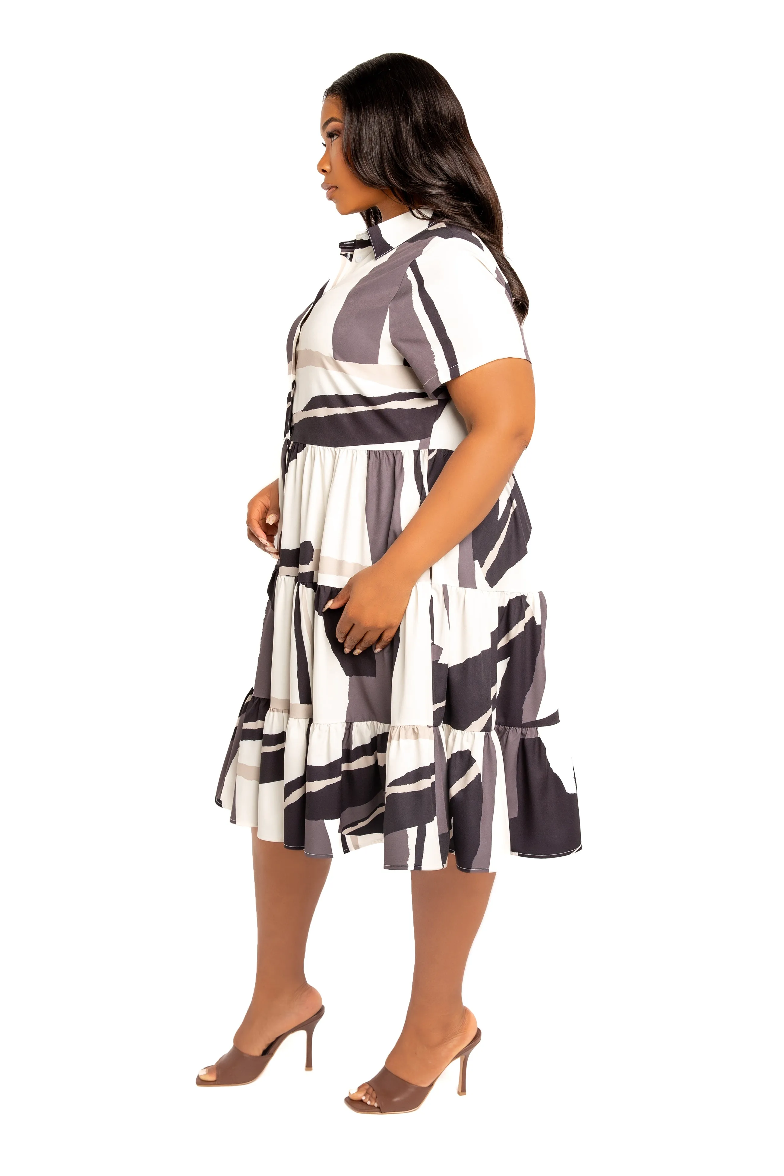 Print Tiered Mini Shirt Dress sold by Buxom Couture product image thumbnail 3