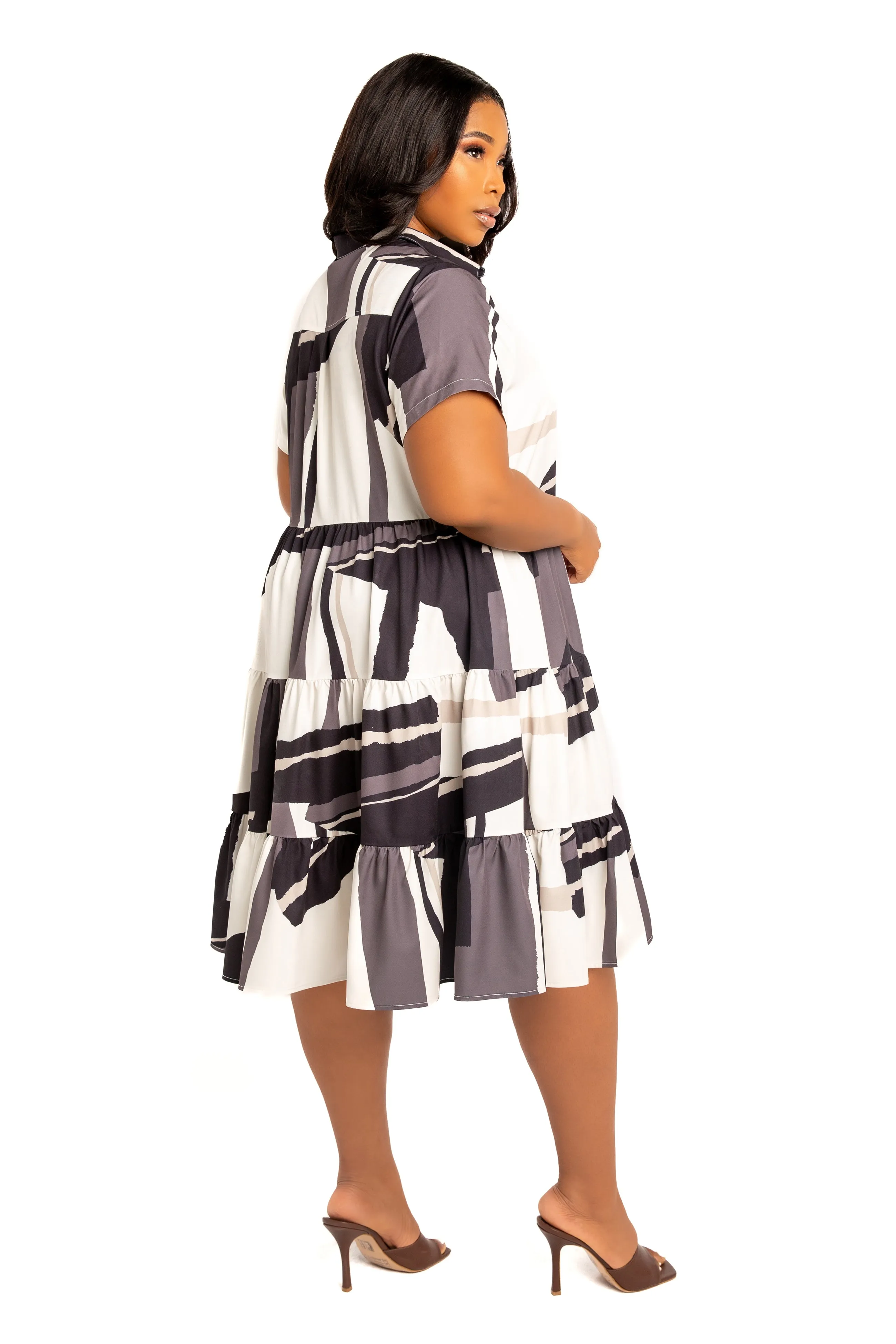 Print Tiered Mini Shirt Dress sold by Buxom Couture product image thumbnail 5