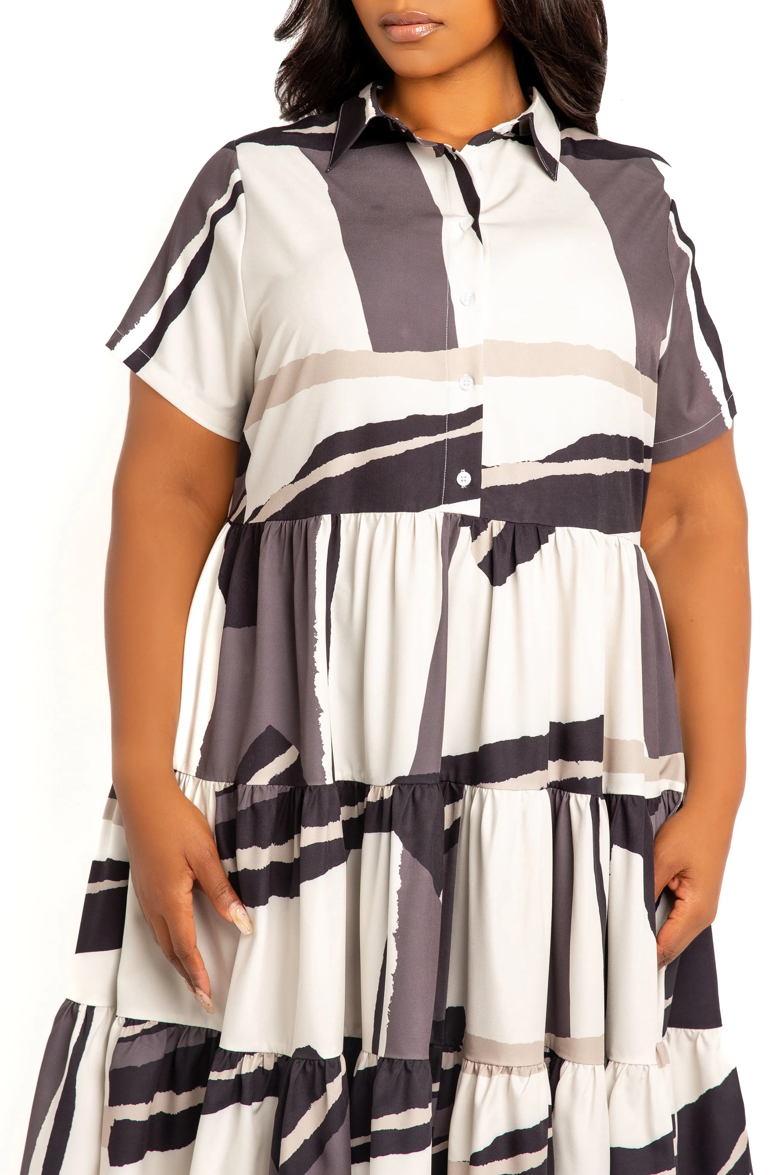 Print Tiered Mini Shirt Dress sold by Buxom Couture product image thumbnail 2