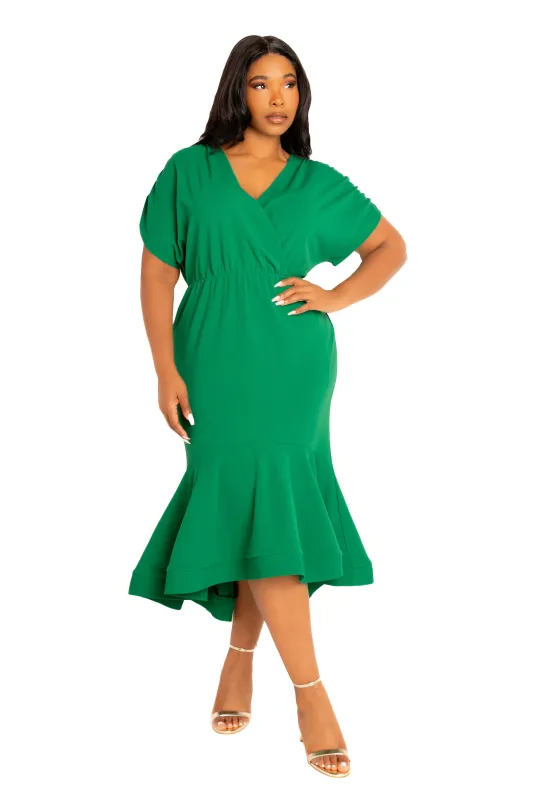 V-Neck Flounce Midi Dress sold by Buxom Couture