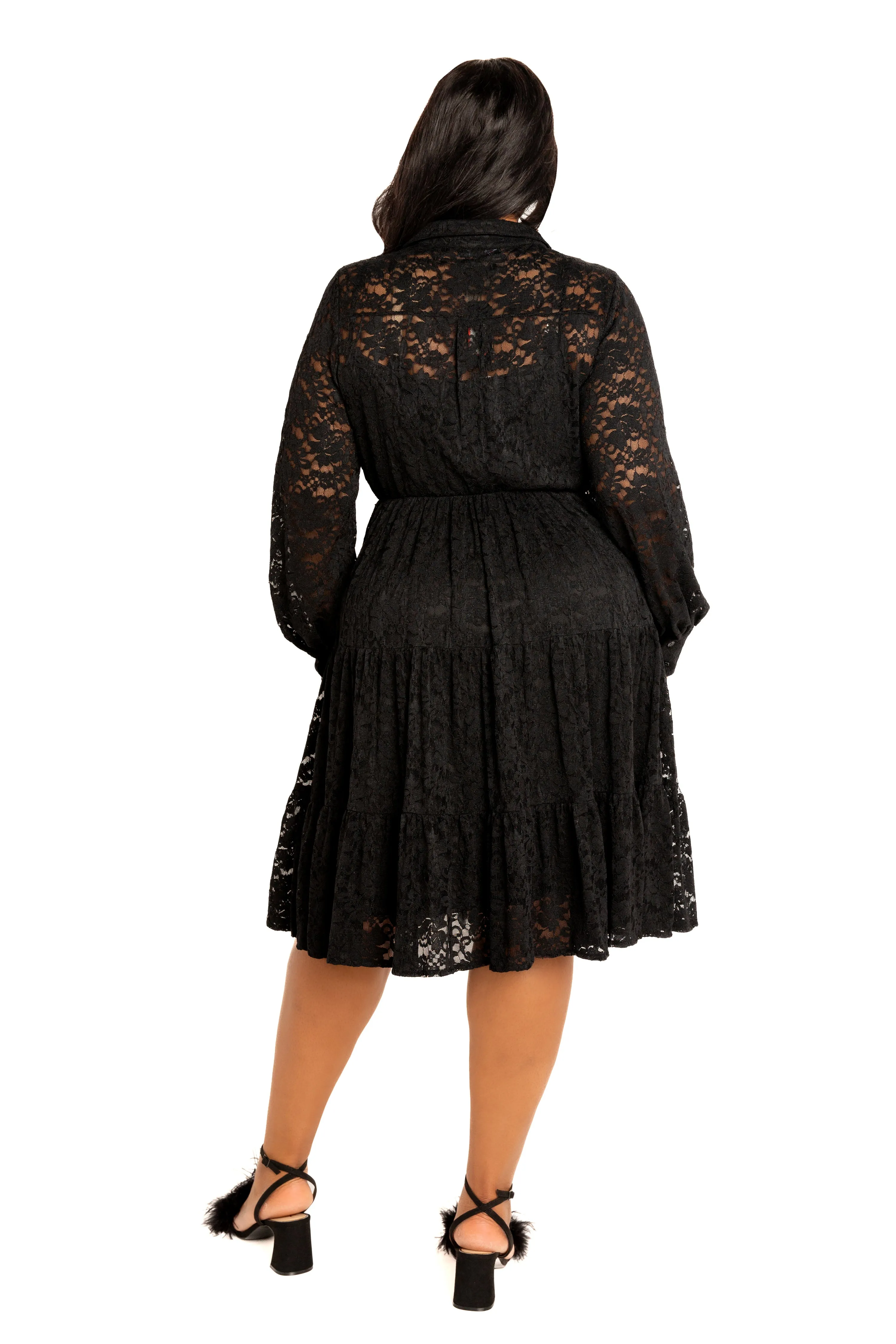 Lace Long Sleeve Tiered Shirt Dress sold by Buxom Couture product image thumbnail 2