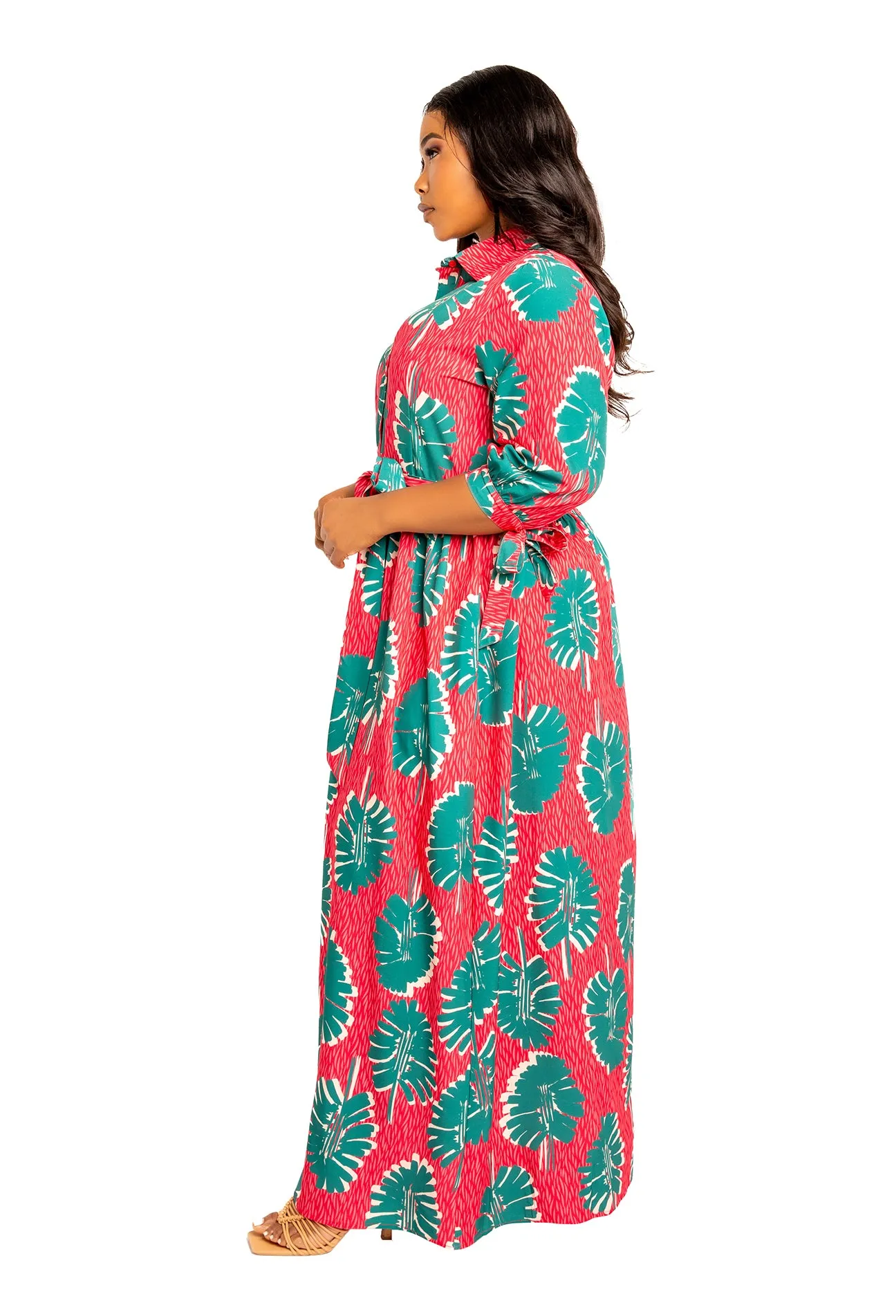 Print Maxi Shirtdress with Tie Sleeves sold by Buxom Couture product image thumbnail 3