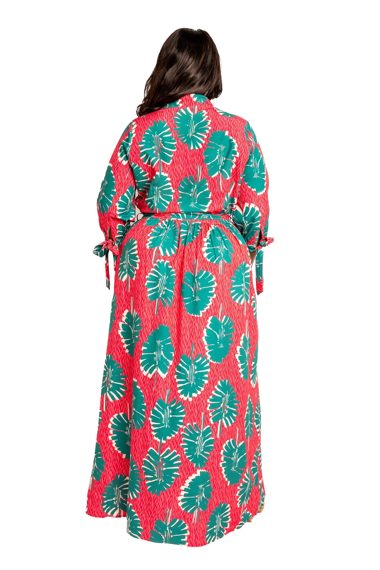 Print Maxi Shirtdress with Tie Sleeves sold by Buxom Couture product image thumbnail 2