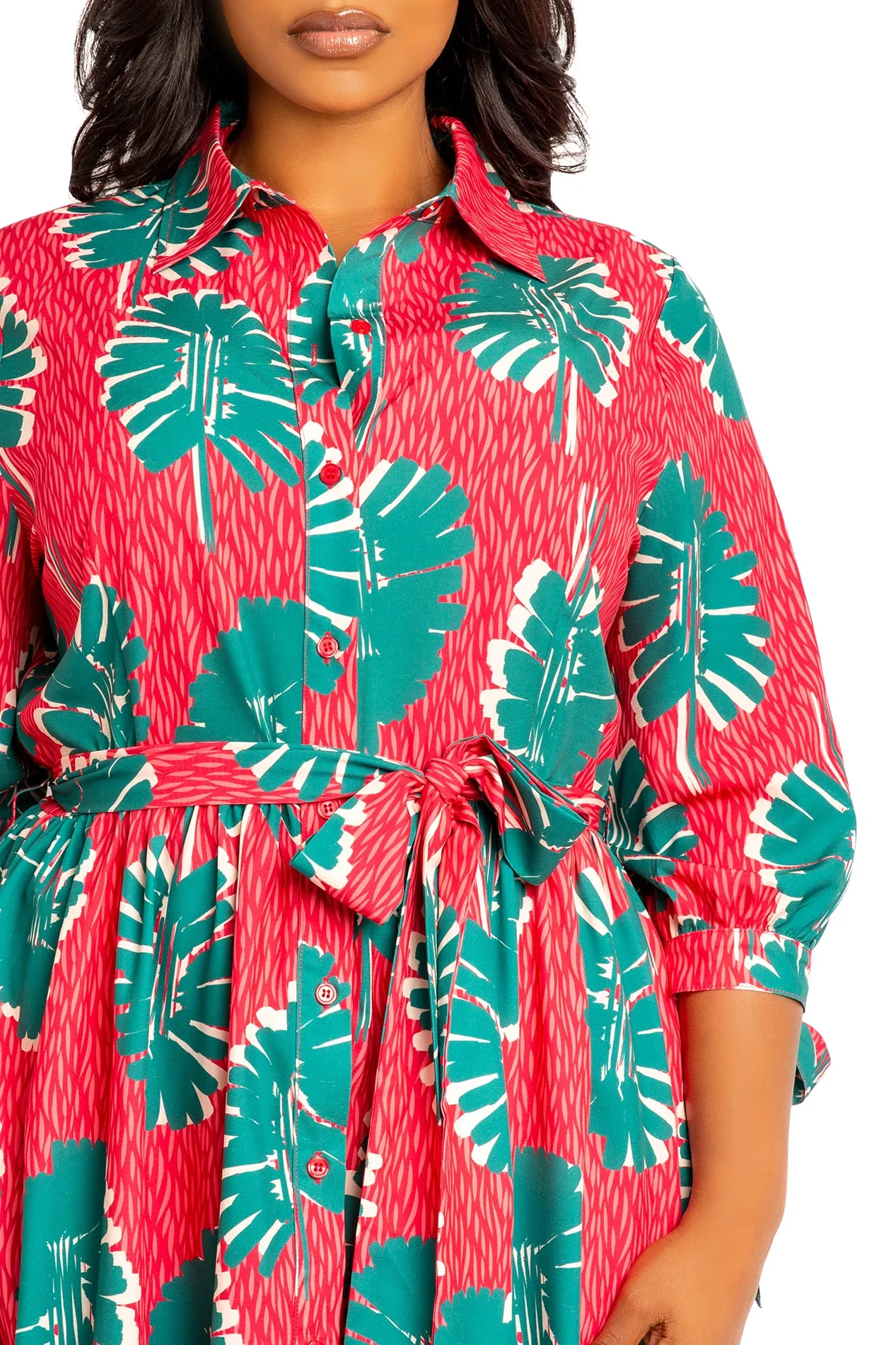 Print Maxi Shirtdress with Tie Sleeves sold by Buxom Couture product image thumbnail 4