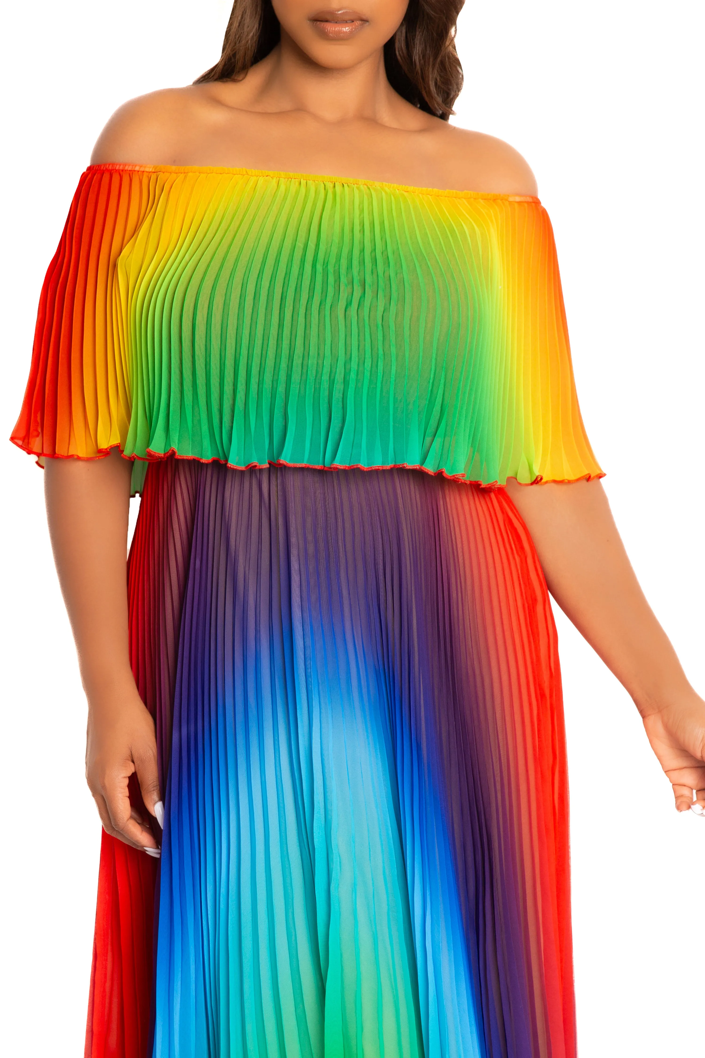 Ombré Off Shoulder Pleated Maxi Dress sold by Buxom Couture product image thumbnail 4