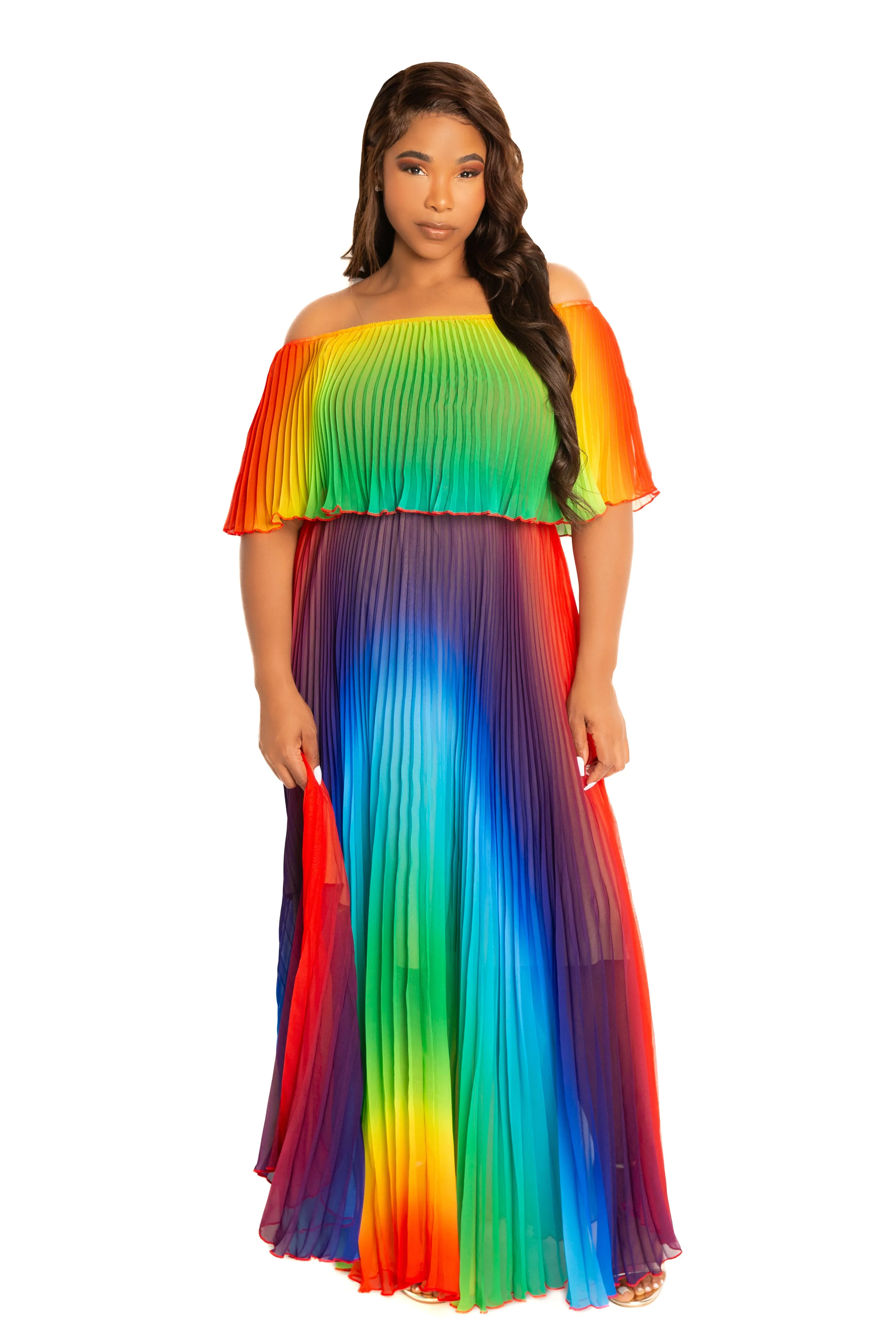 Ombré Off Shoulder Pleated Maxi Dress sold by Buxom Couture product image thumbnail 5