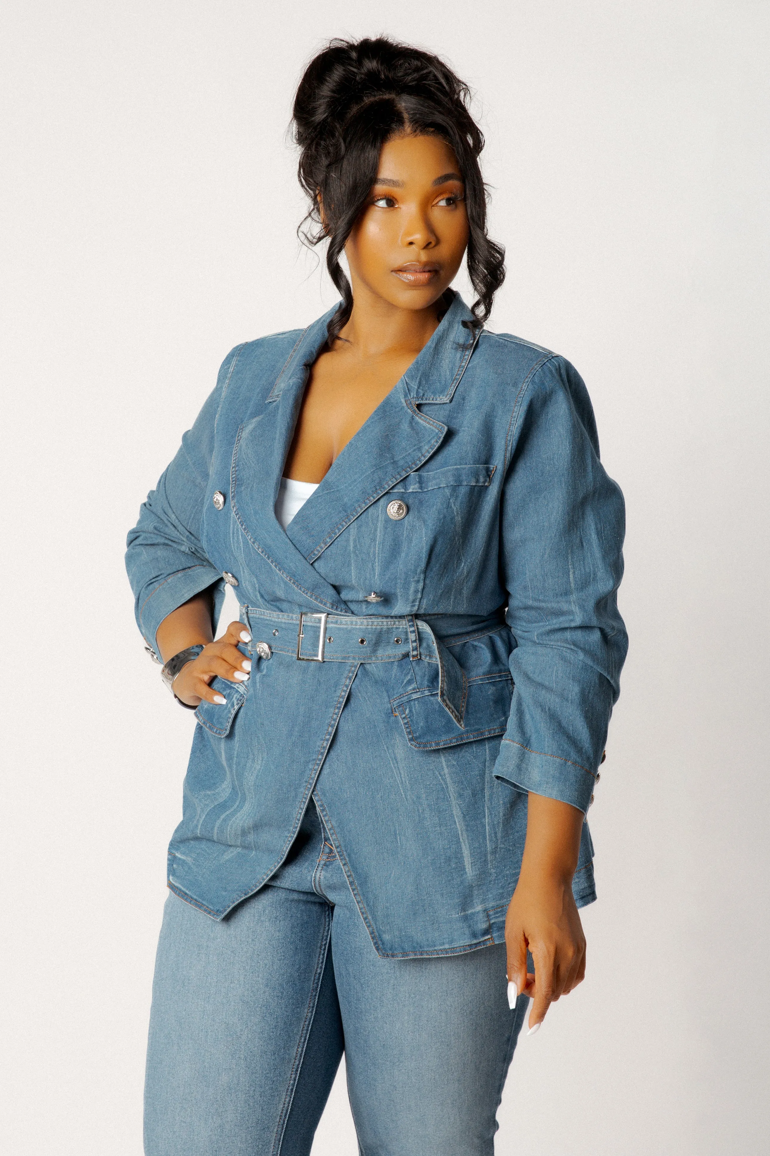 Belted Denim Blazer sold by Buxom Couture product image thumbnail 2