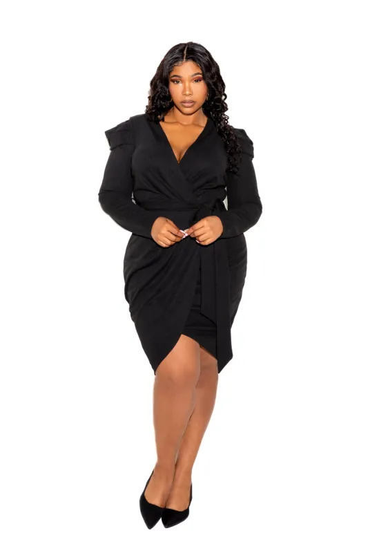Power Shoulder Wrapped Mini Dress sold by Buxom Couture