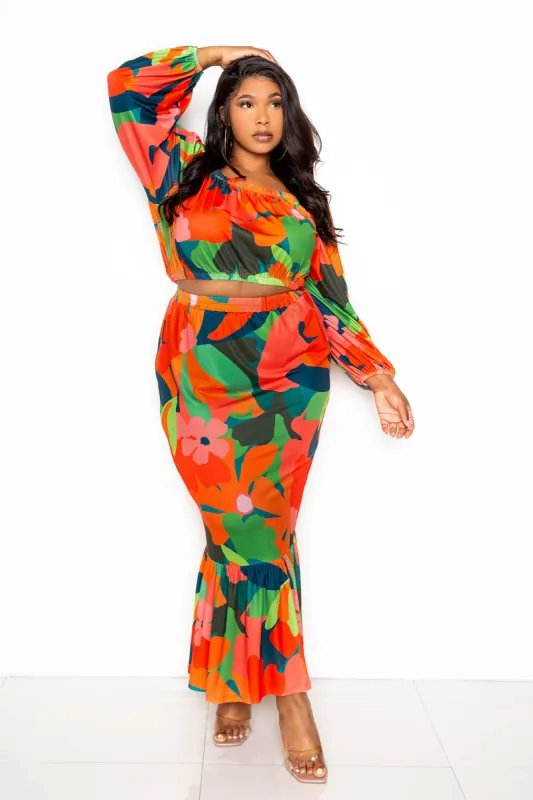 Floral Off Shoulder Top and Skirt Set sold by Buxom Couture