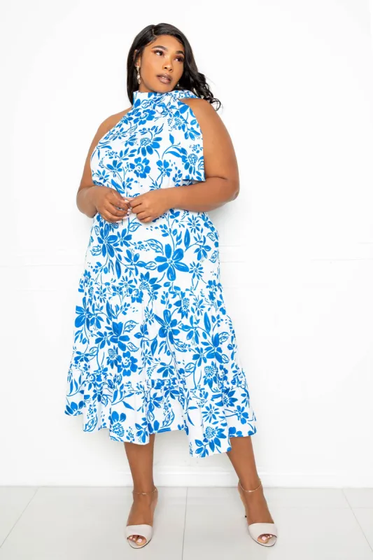 Floral Halter Neck Midi Dress sold by Buxom Couture