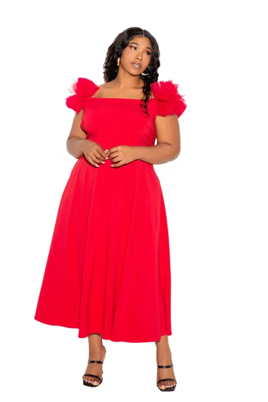 Off Shoulder Tulle Sleeve Dress sold by Buxom Couture