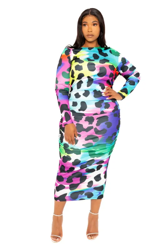 Animal Print Ruched Bodycon Dress sold by Buxom Couture