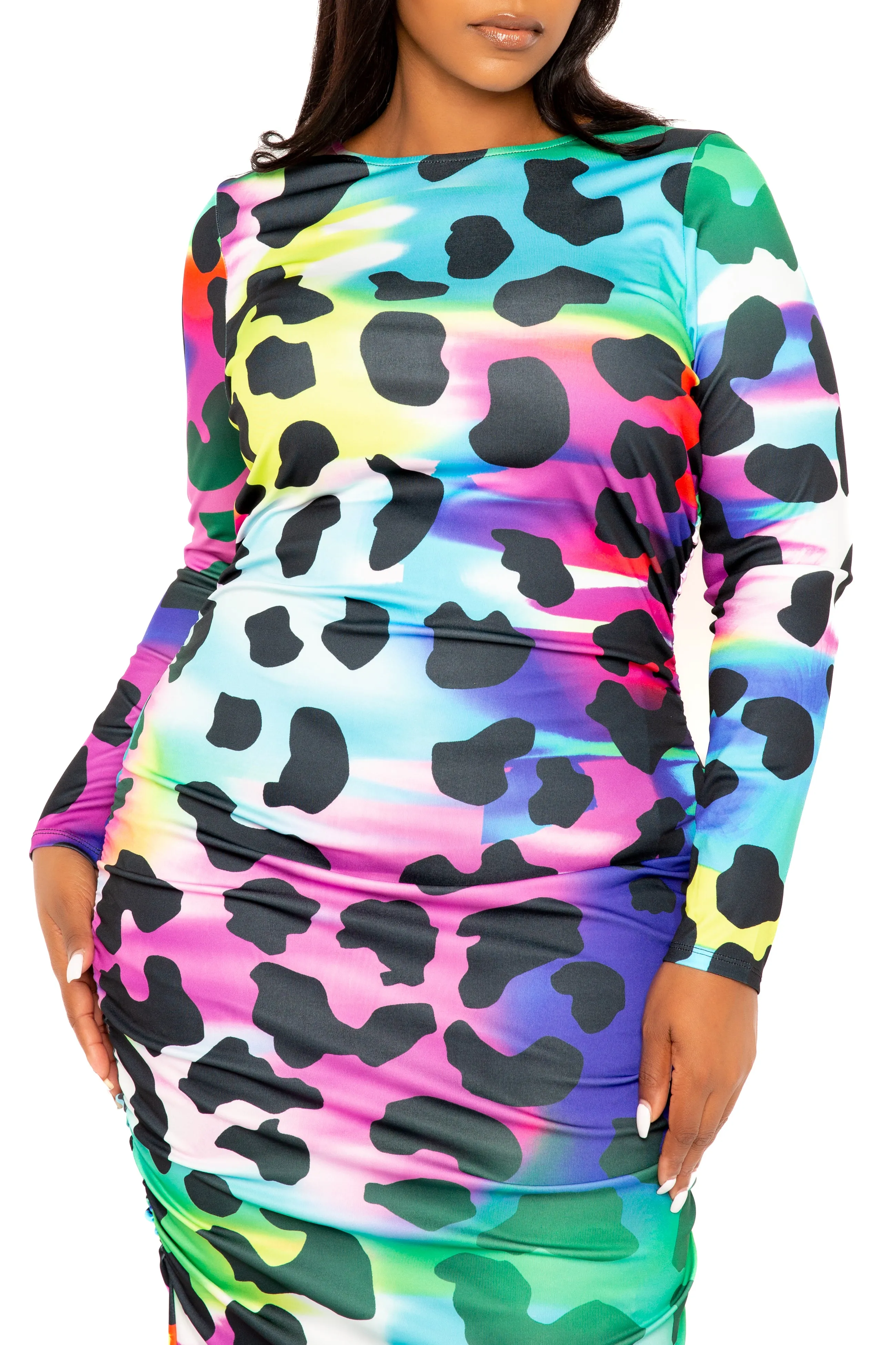 Animal Print Ruched Bodycon Dress sold by Buxom Couture product image thumbnail 4