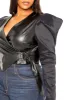 Exaggerated Shoulder Faux Leather Wrapped Top sold by Buxom Couture