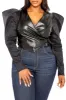 Exaggerated Shoulder Faux Leather Wrapped Top sold by Buxom Couture