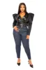 Exaggerated Shoulder Faux Leather Wrapped Top sold by Buxom Couture
