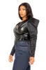 Exaggerated Shoulder Faux Leather Wrapped Top sold by Buxom Couture