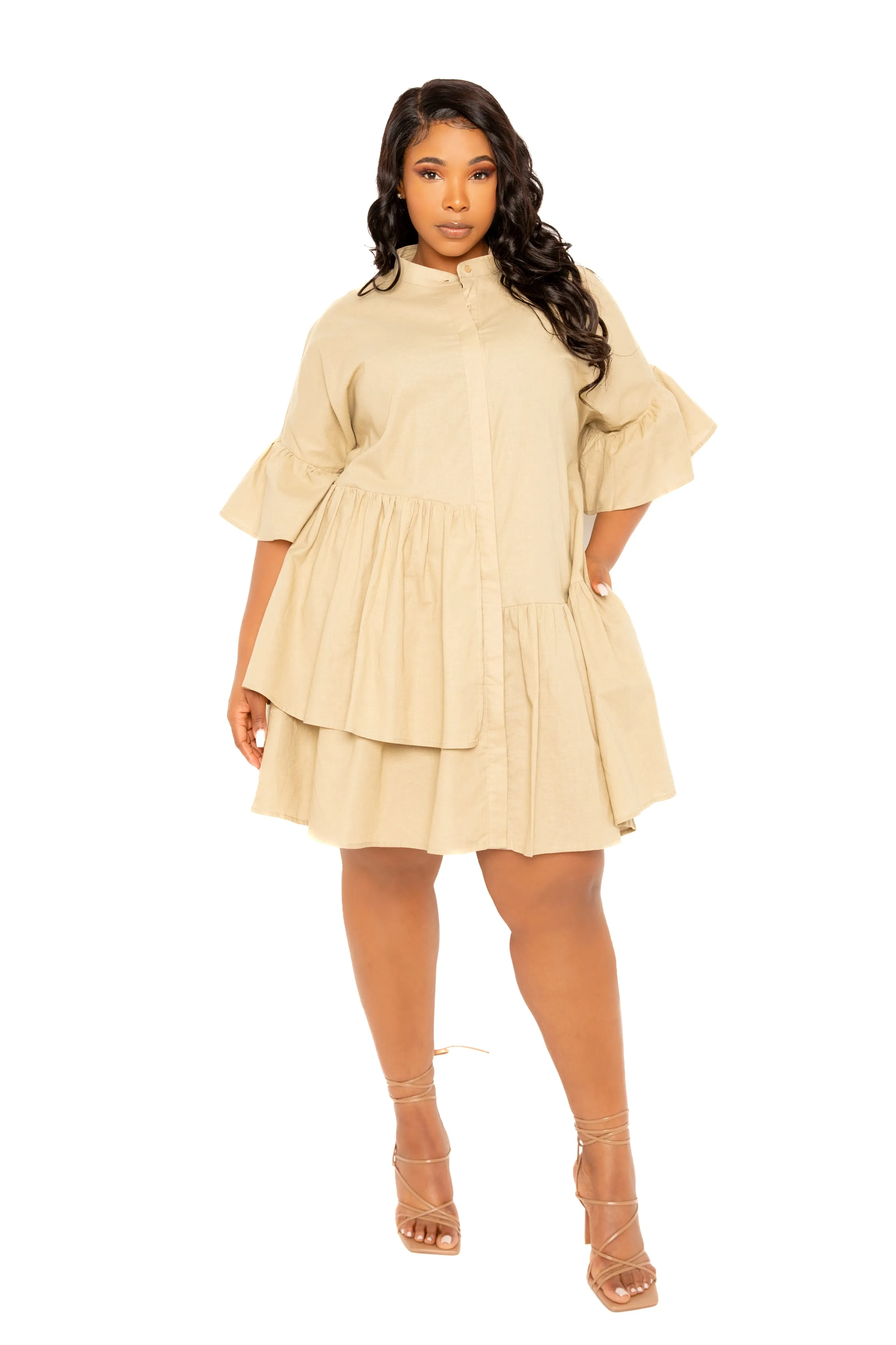 Linen Flutter Mini Dress sold by Buxom Couture