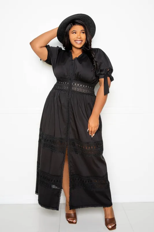 Puff Sleeve Eyelet Embroidery Maxi Dress sold by Buxom Couture