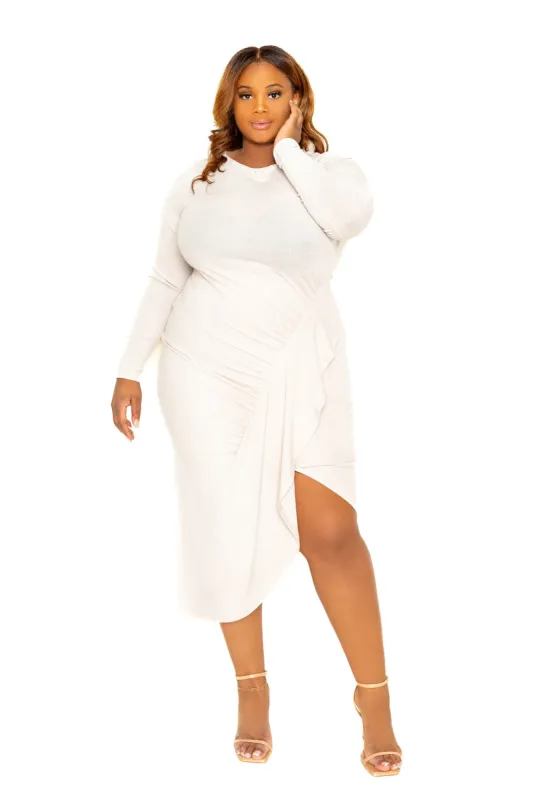 Asymmetrical Cascade Ruffle Knit Dress sold by Buxom Couture