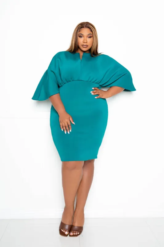 Scuba Cape Sleeve Bodycon Midi Dress sold by Buxom Couture