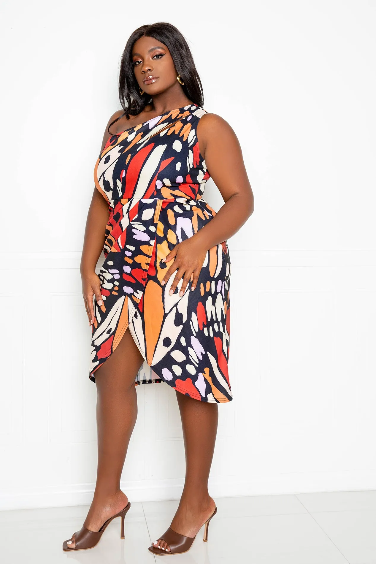 Butterfly Print One Shoulder Mini Dress sold by Buxom Couture product image thumbnail 3