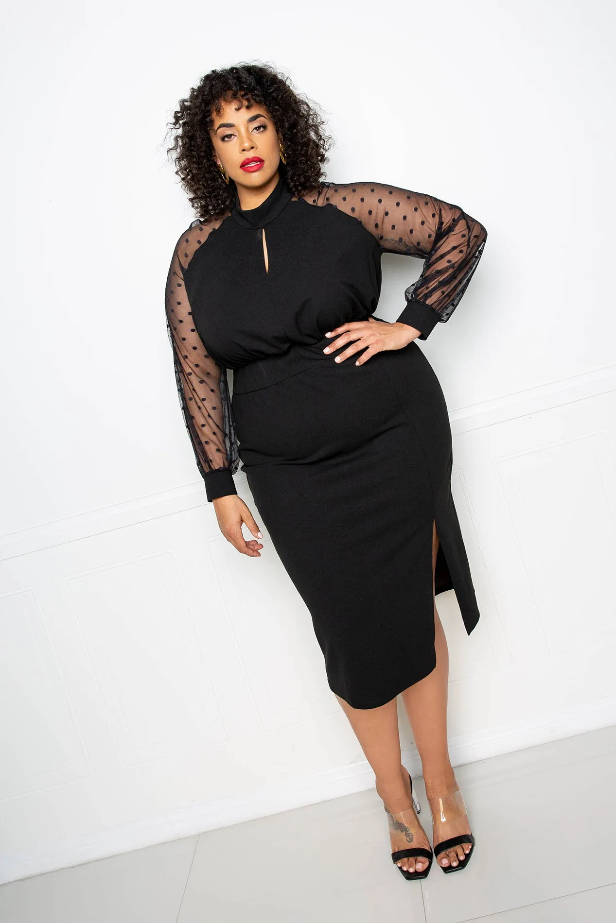 Polka Dot Mesh Sleeve Dress sold by Buxom Couture product image thumbnail 4